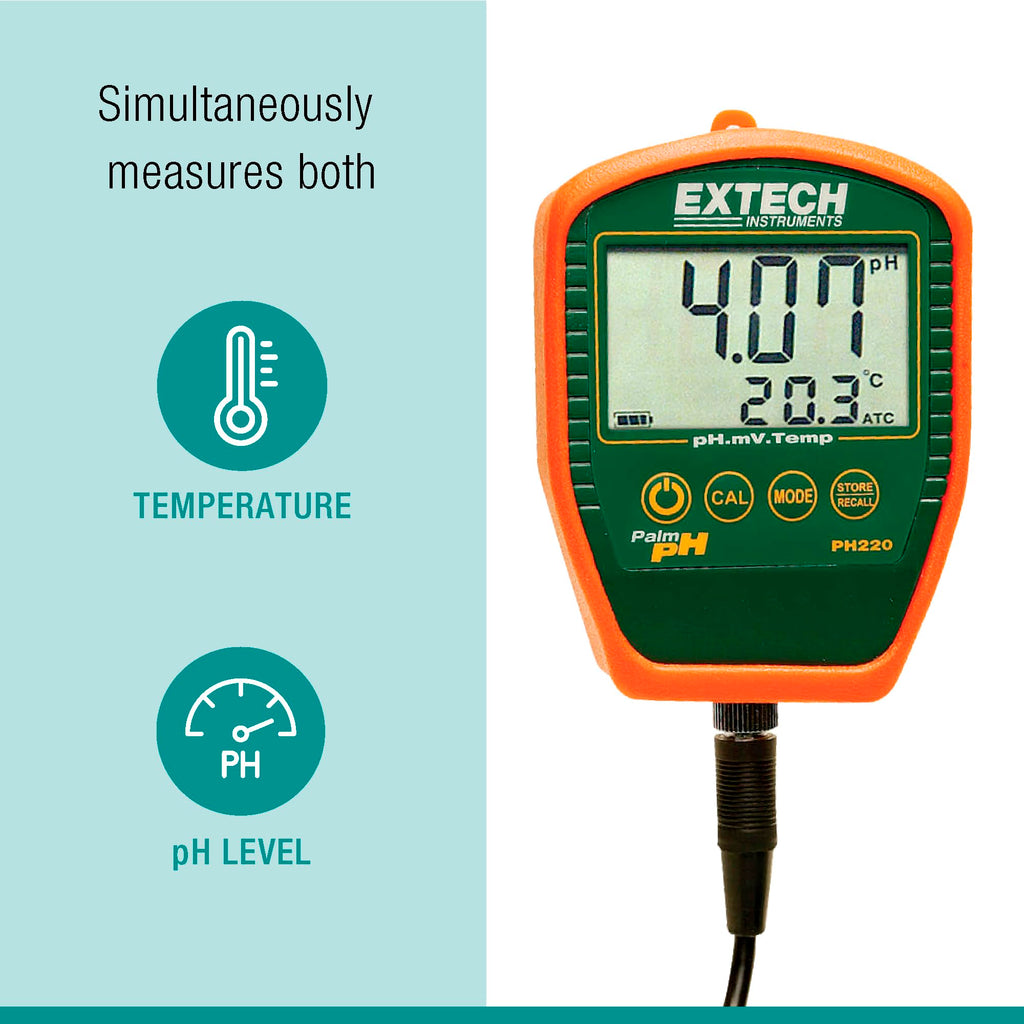 Extech PH220-C Waterproof Palm pH Meter with Cabled Electrode