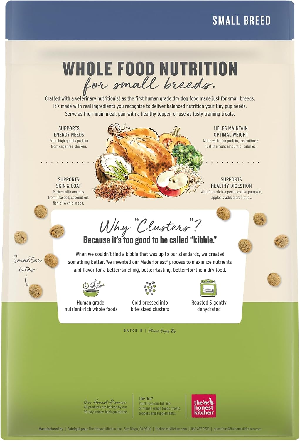 Whole Grain Chicken & Superfoods Whole Food Clusters, Vet Crafted Human Grade Dry Dog Food for Small Breeds, Skin