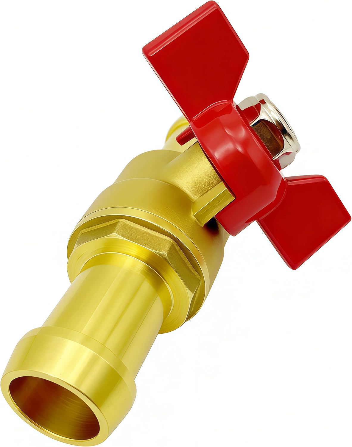 1PCS Brass Shut Off Valve 3/4" Inch, Red Butterfly Handle for Hot and Cold Water with 2 Hose Clamps