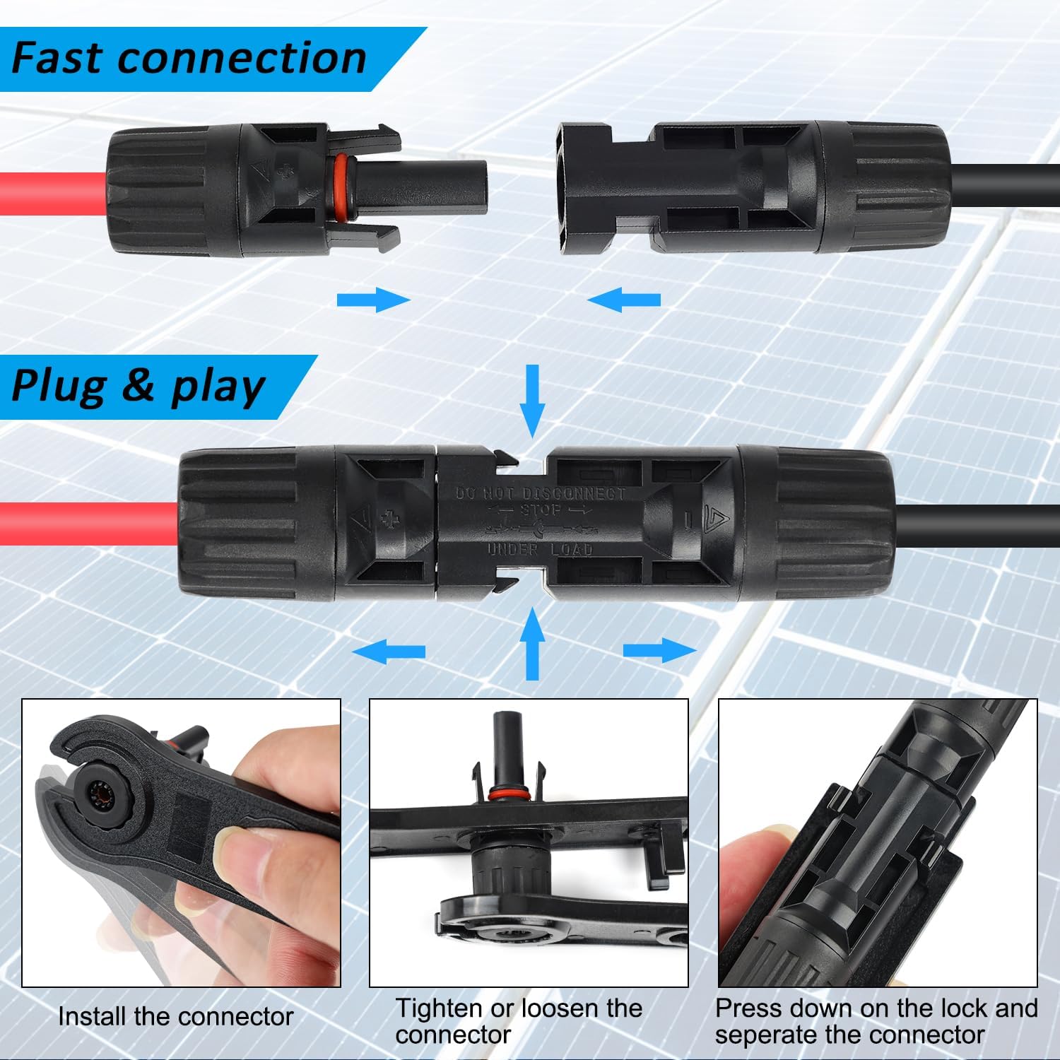 MC4 Solar Panel Connectors 1 Pair 2 to 1 Solar Y Branch Connector 6 Pairs Male & Female Solar Cable Connectors