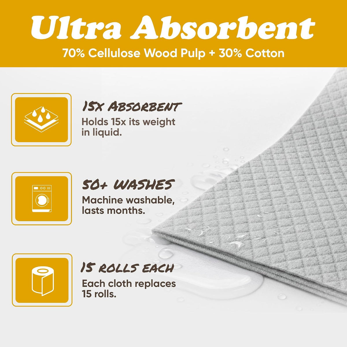 Organic Origin Swedish Dishcloths for Kitchen - Cellulose Cloths, 12 Counts
