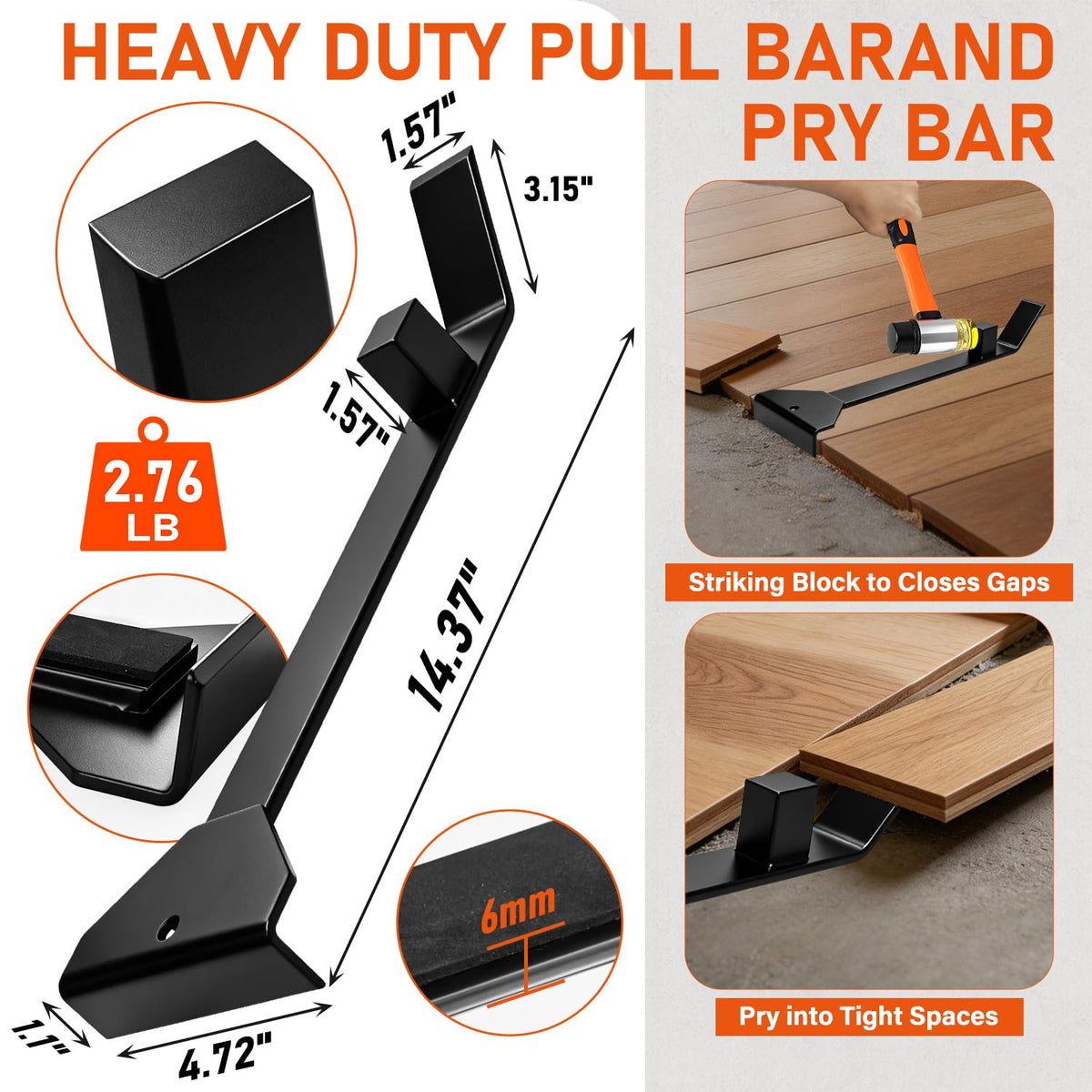 43-Piece Laminate Wood Flooring Installation Kit, 17” Heavy Duty Pull Bar, Solid Tapping Block, Double-Faced Mallet