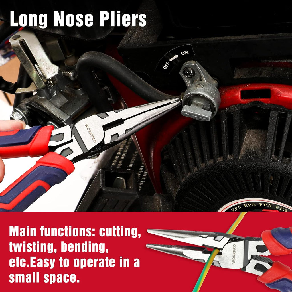 4-Piece Pliers Set - Premium CR-V Construction Tool Set Including Long Nose, Diagonal Cutting, Groove Joint and Slip