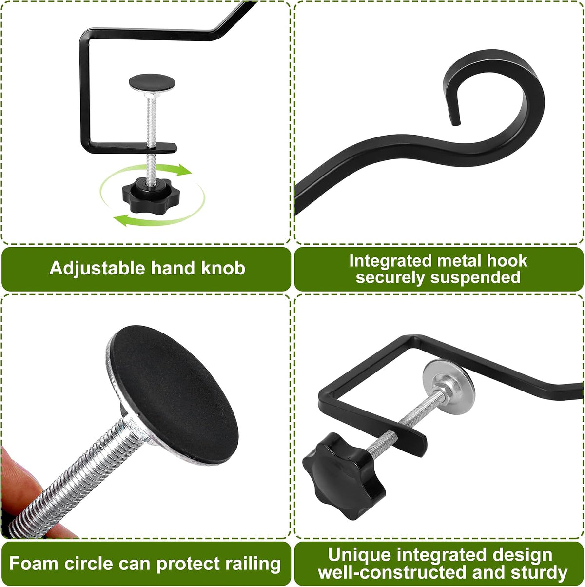 4 Pcs Deck Bird Feeder Hanger for Railing-12.5 Inch Deck Railing Plant Hanger with Non Slip Clamp-Deck Rail Planter