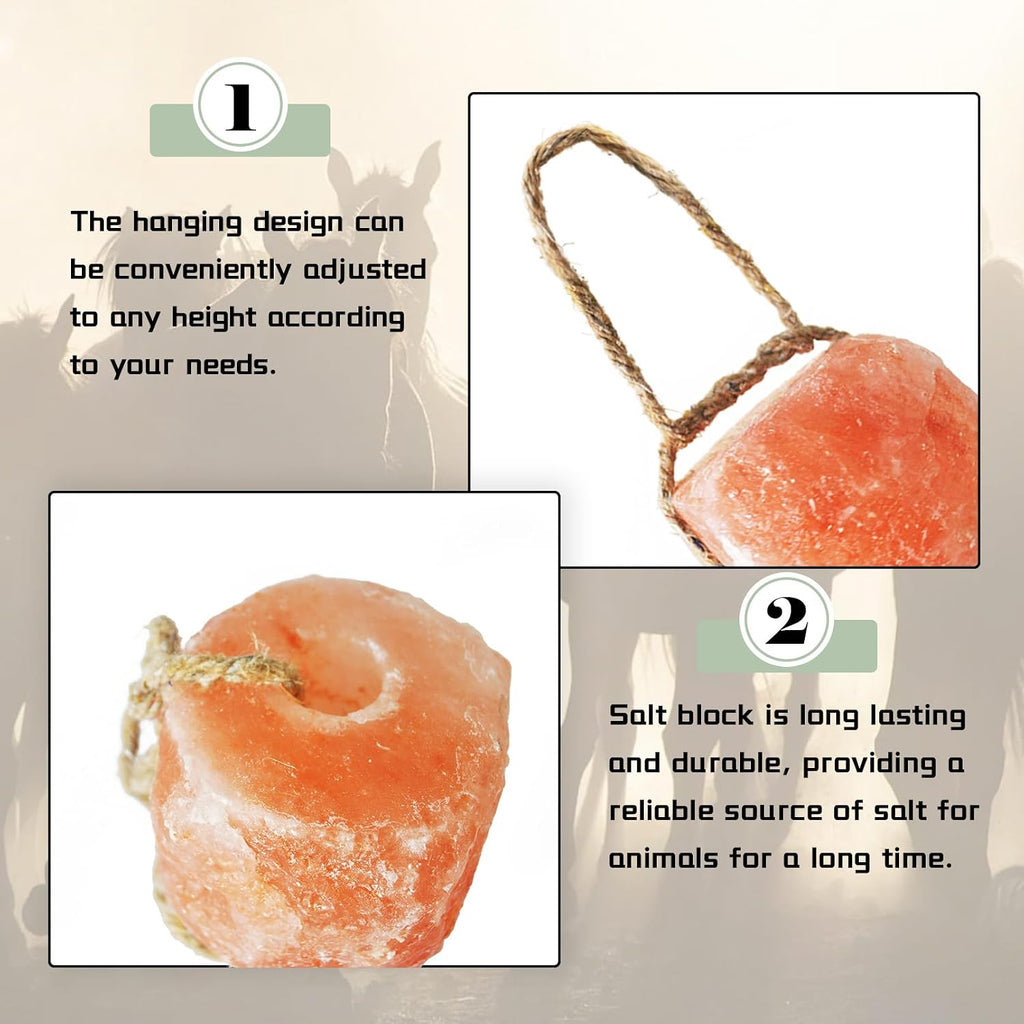 Animal Salt Lick Block on Rope for Horses,Deer,Cattle,Sheep Livestock Natural Organic Mineral Intake Long Lasting