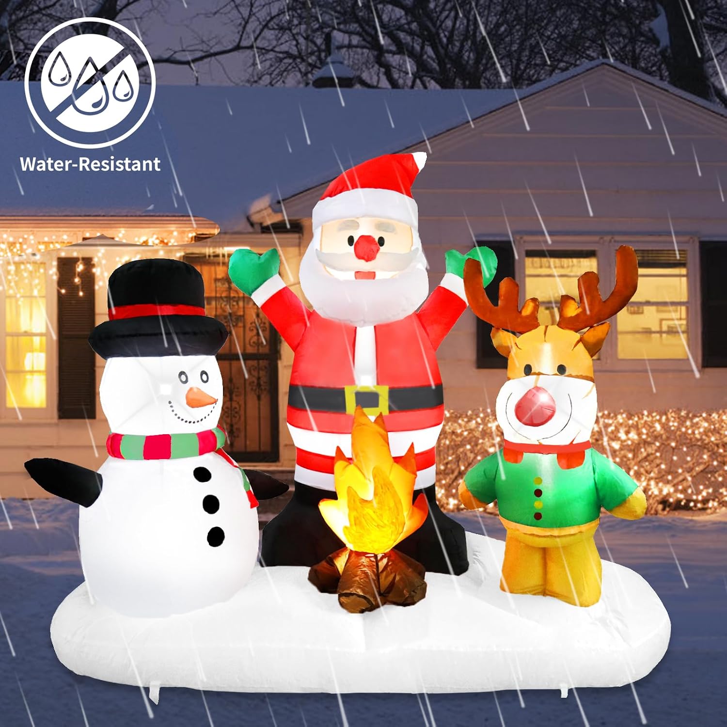 5Ft Christmas Inflatable Santa Claus Snowman Reindeer Campfire Inflatable Christmas Blows up Yard Decoration with