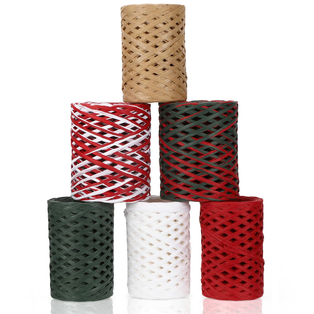 6 Rolls 1476ft Christmas Raffia Ribbon for Gift Wrapping