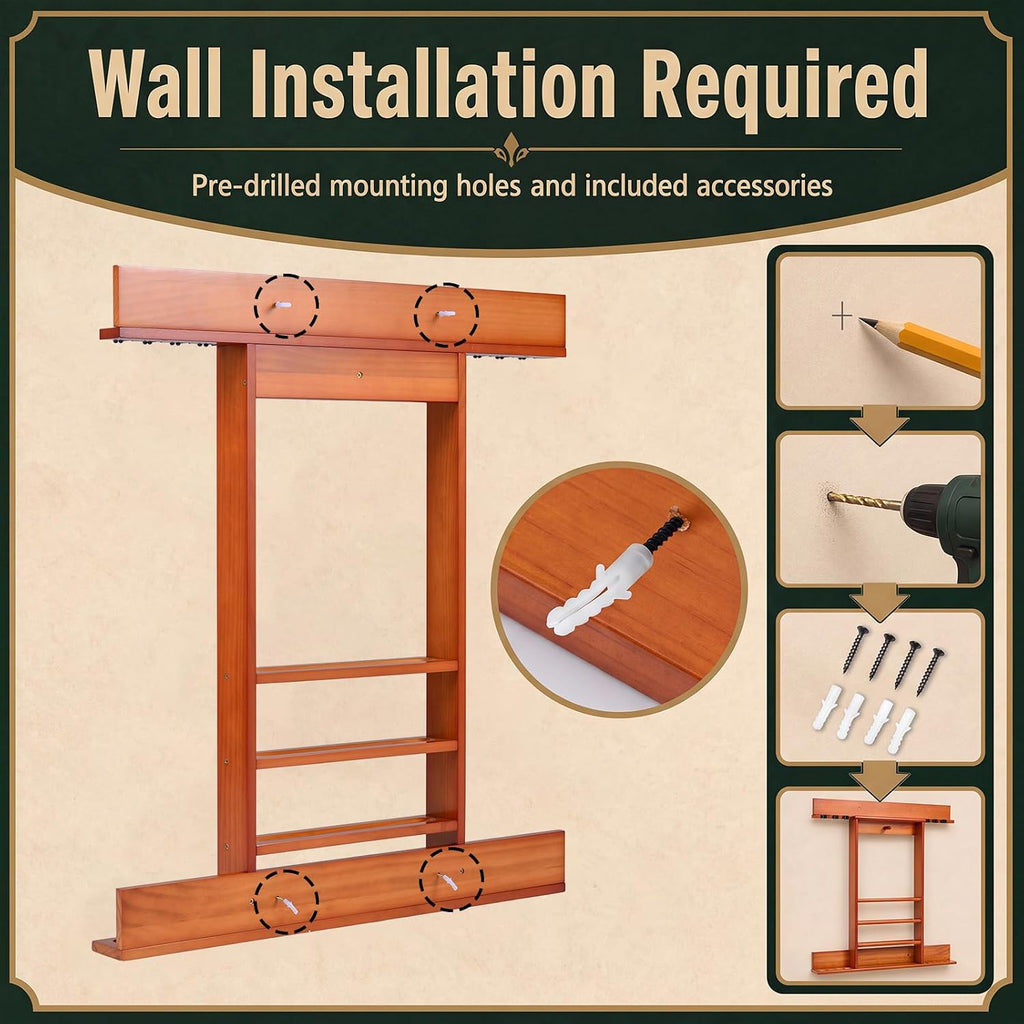 Pool Stick Holder, Wall Mount 8 Pool Cue Rack made of 100% Pine Wood, Billiard Cue Racks Pool Table Accessories for