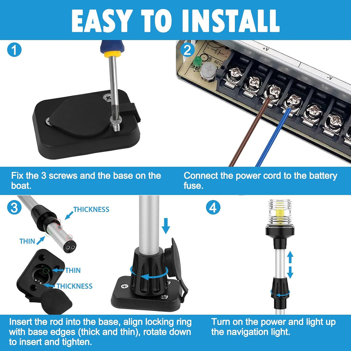 Obcursco LED Boat Stern Lights, 3NM LED Anchor Light with Base