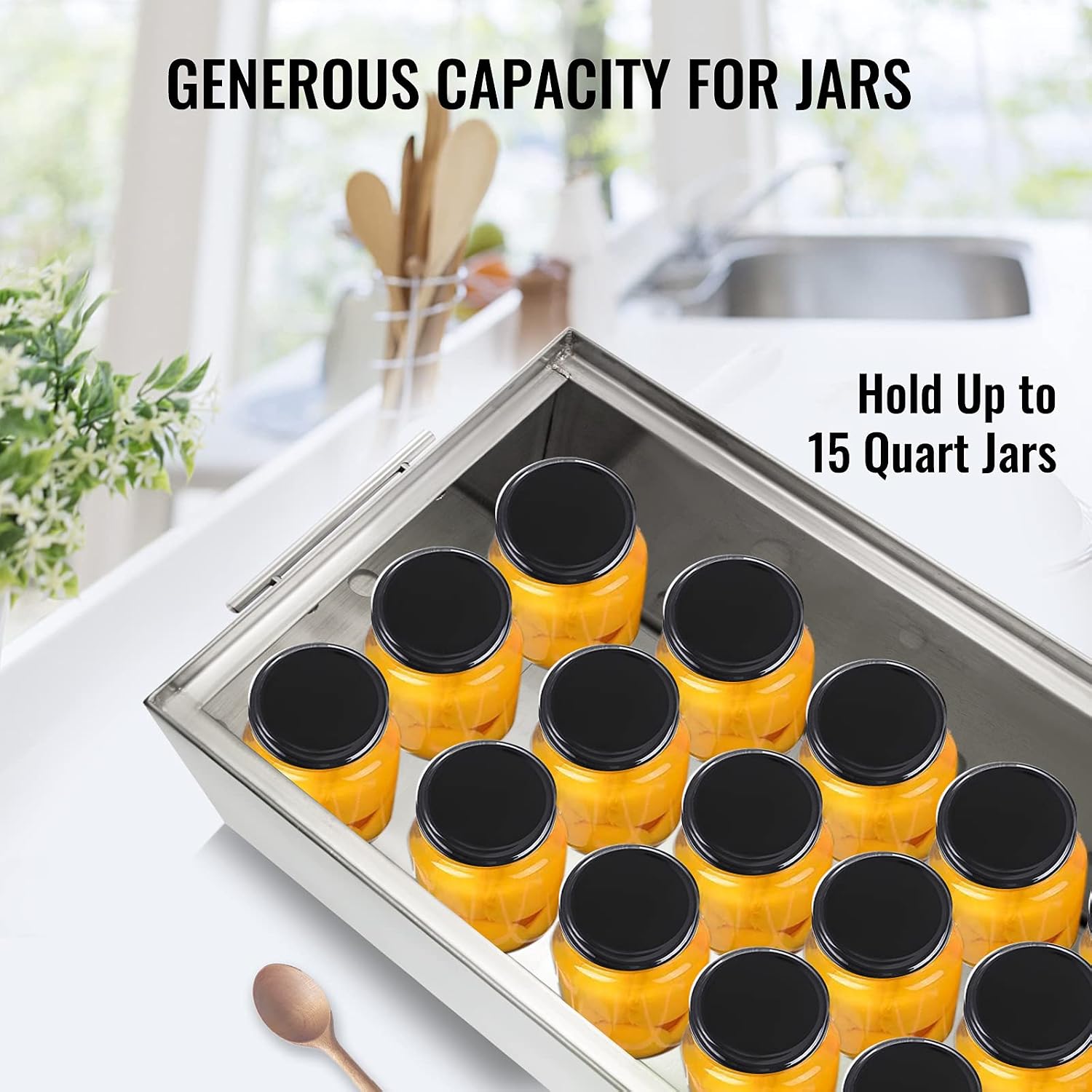 15 Quart Water Bath Canner - Stove Top Canning Pot with 2 Canning Racks, 304 Food Grade Stainless Steel, Flat Bottom