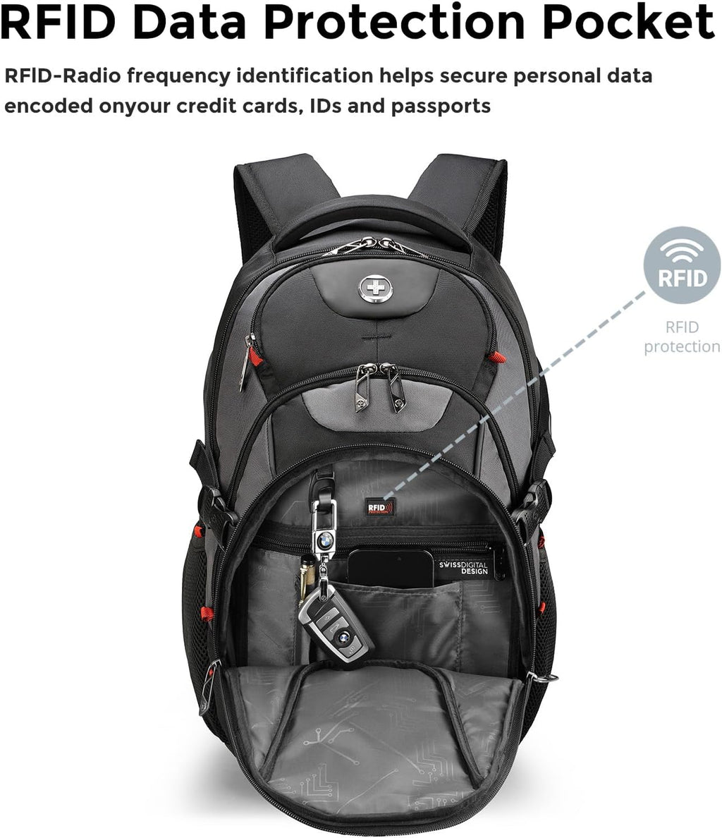 Design Laptop Backpack with USB Charging Port, Travel Backpack Fits 15.6 inches Computer, 31L College School Backpack