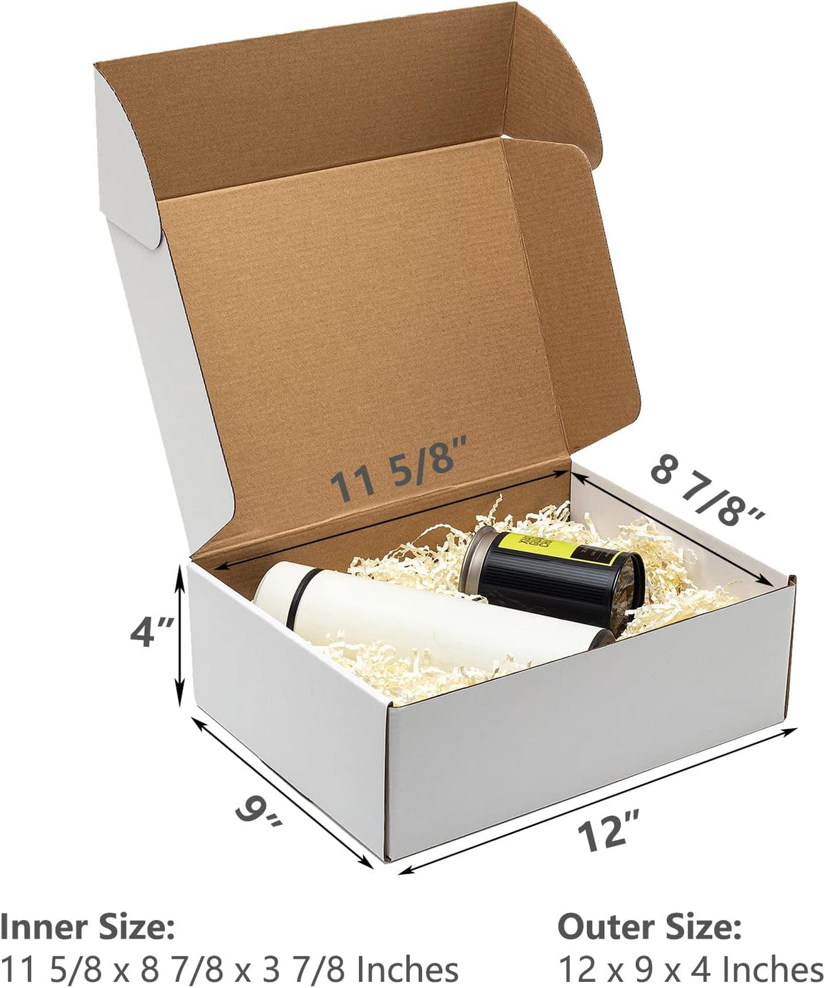 White Shipping Boxes 12x9x4" 20 Pack- Corrugated Cardboard Mailing Box for Small Business, Tab Locking Literature