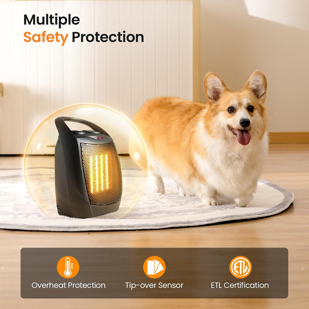 Small Electric Space Heater Ceramic Space Heater,Portable Heater Fan for Office with Adjustable Thermostat and