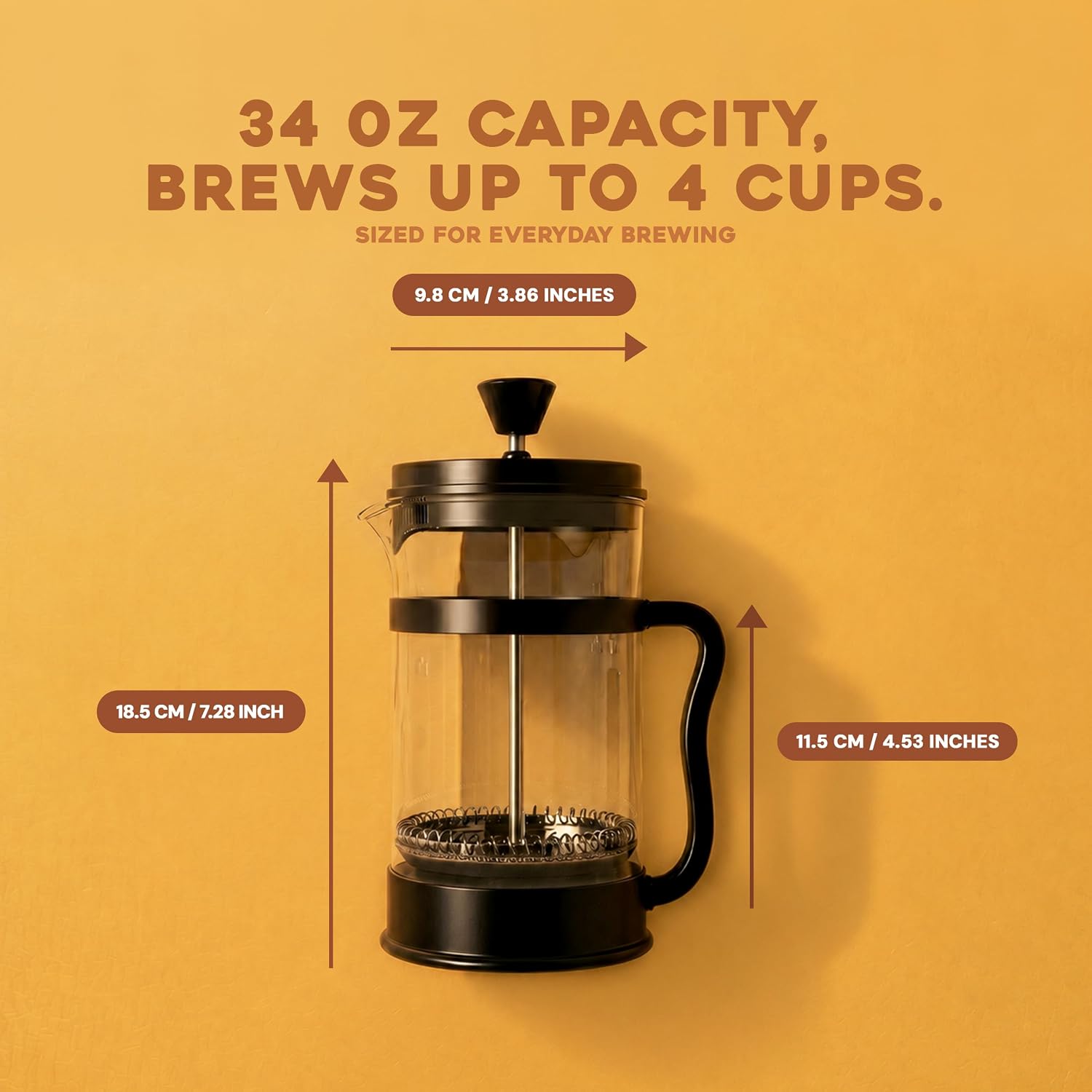 Borosilicate Glass French Press Coffee Maker 34 Oz, Black | Heat-Resistant Cafetiere & Tea Maker, Thickened Glass