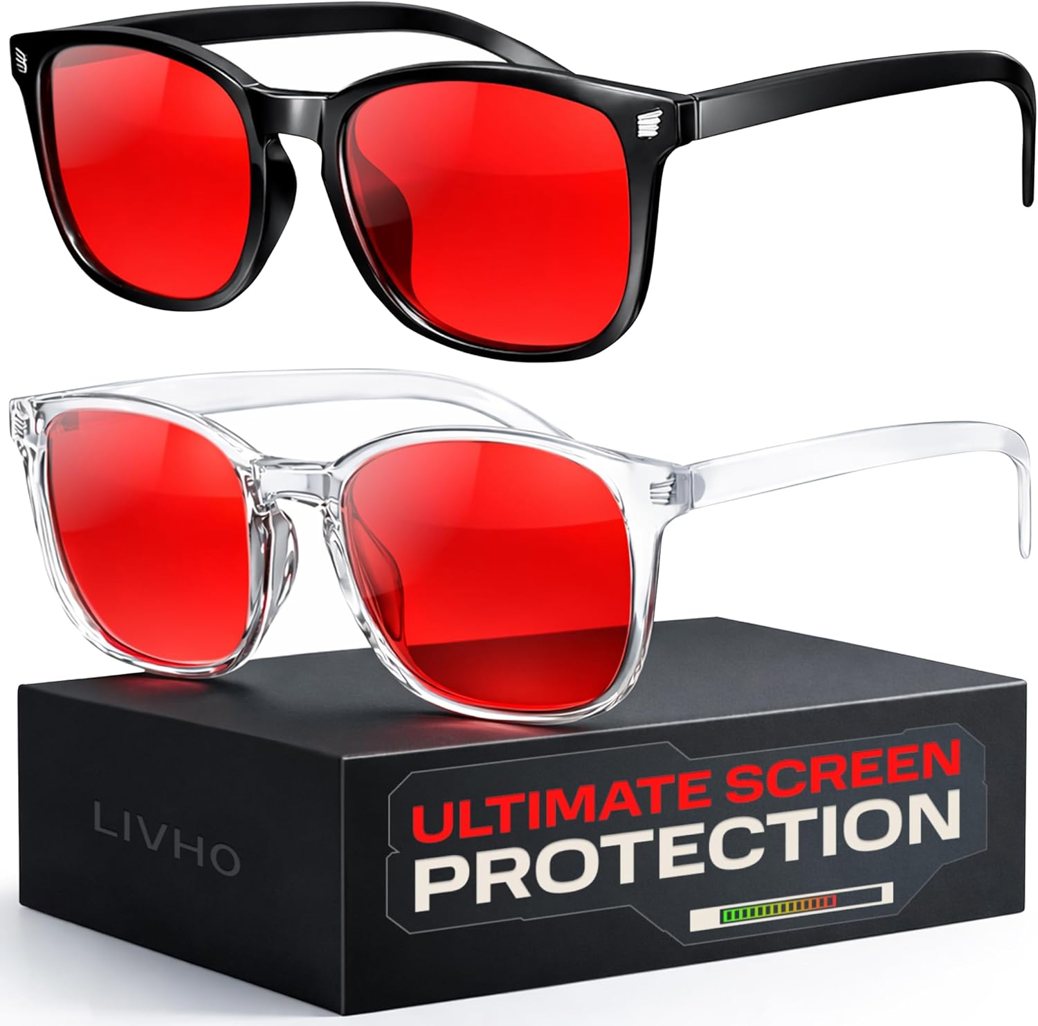 High Tech Blue Light Blocking Gaming Glasses - Red Lenses | Computer Glasses, Advanced Blue Light Blocking, Screen