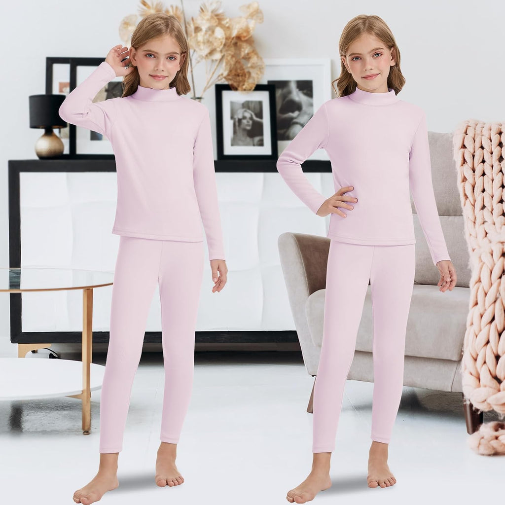 Unisex Kids Thermal Underwear Fleece Lined Long Johns Set Winter Base Layer for Skiing Top Bottom Warm Set Boys Girls