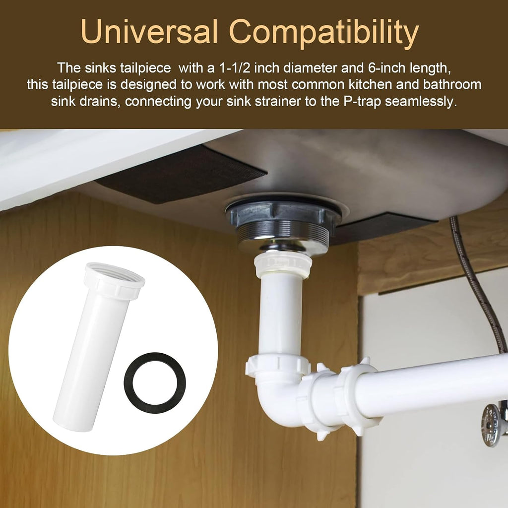 PP15-6W Sink Drain Tailpiece 1-1/2" Dia X 6" L, Kitchen Sink Drain Pipe, | Threaded Plastic Sink Plumbing Drain Pipe
