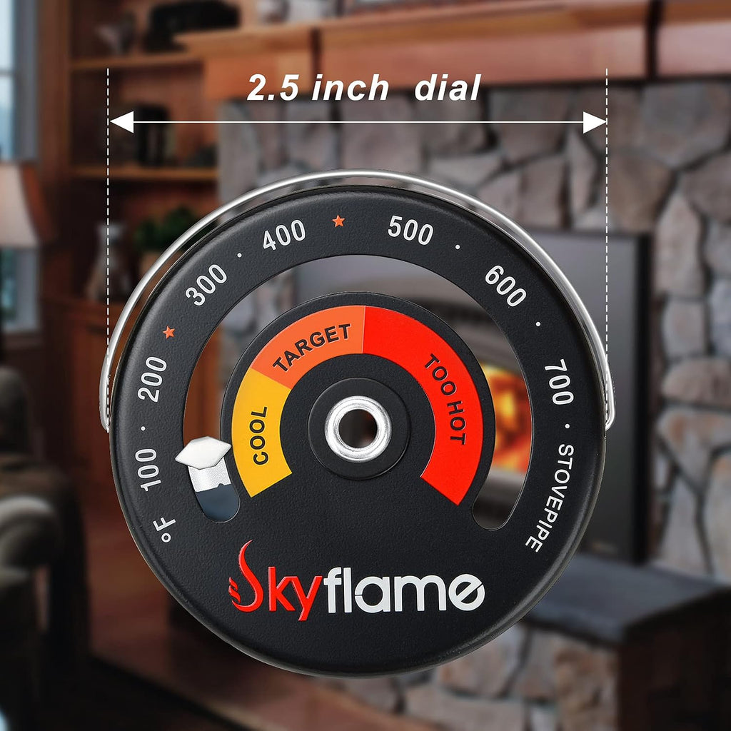 Skyflame Wood Stove Thermometer, Magnetic Chimney Flue Pipe Meter