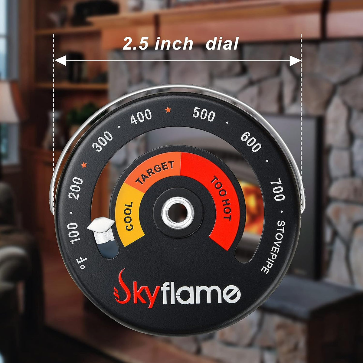 Skyflame Wood Stove Thermometer, Magnetic Chimney Flue Pipe Meter