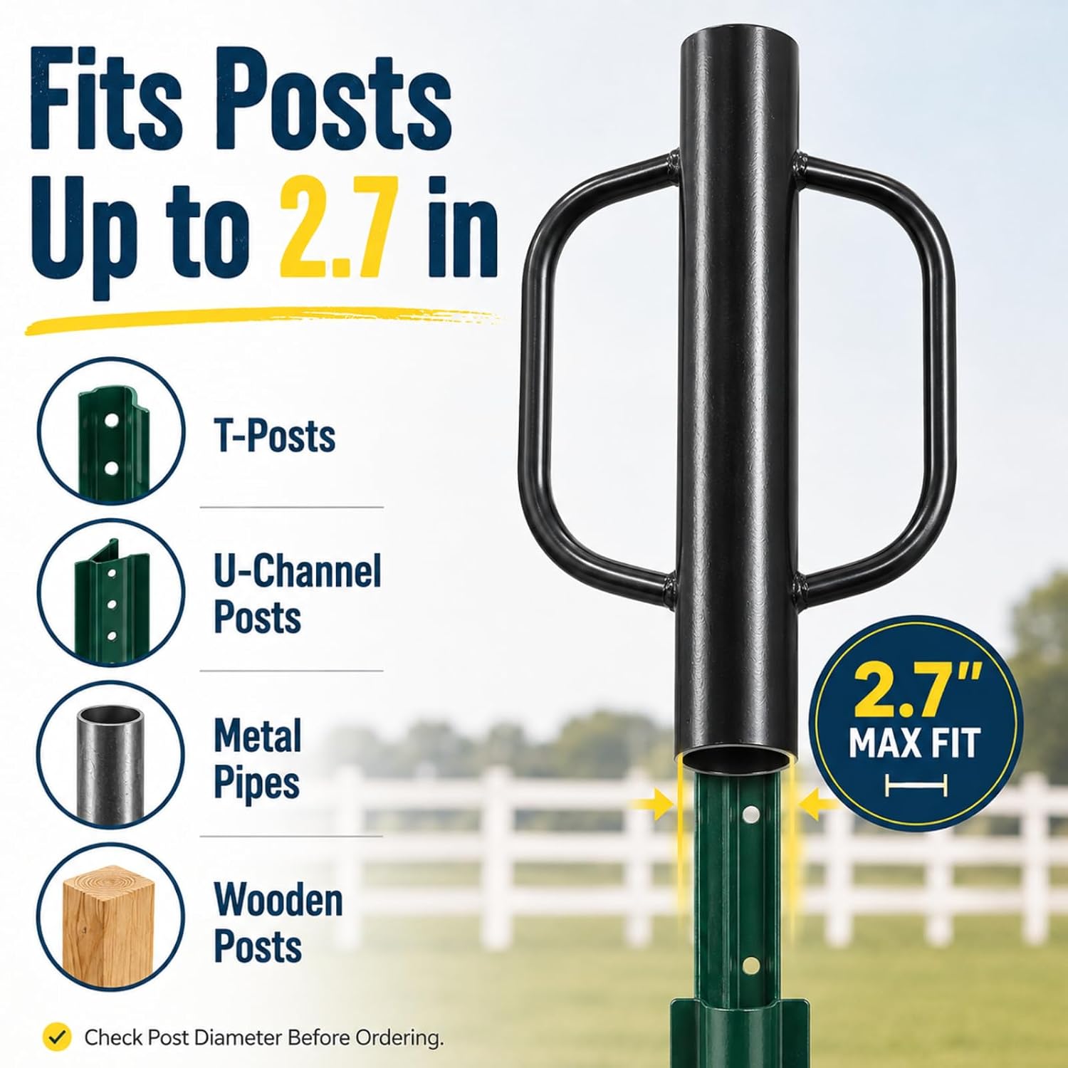 Fence Post Driver, 19 lb T-Post Pounder, Detachable 32 in, Dual Handles