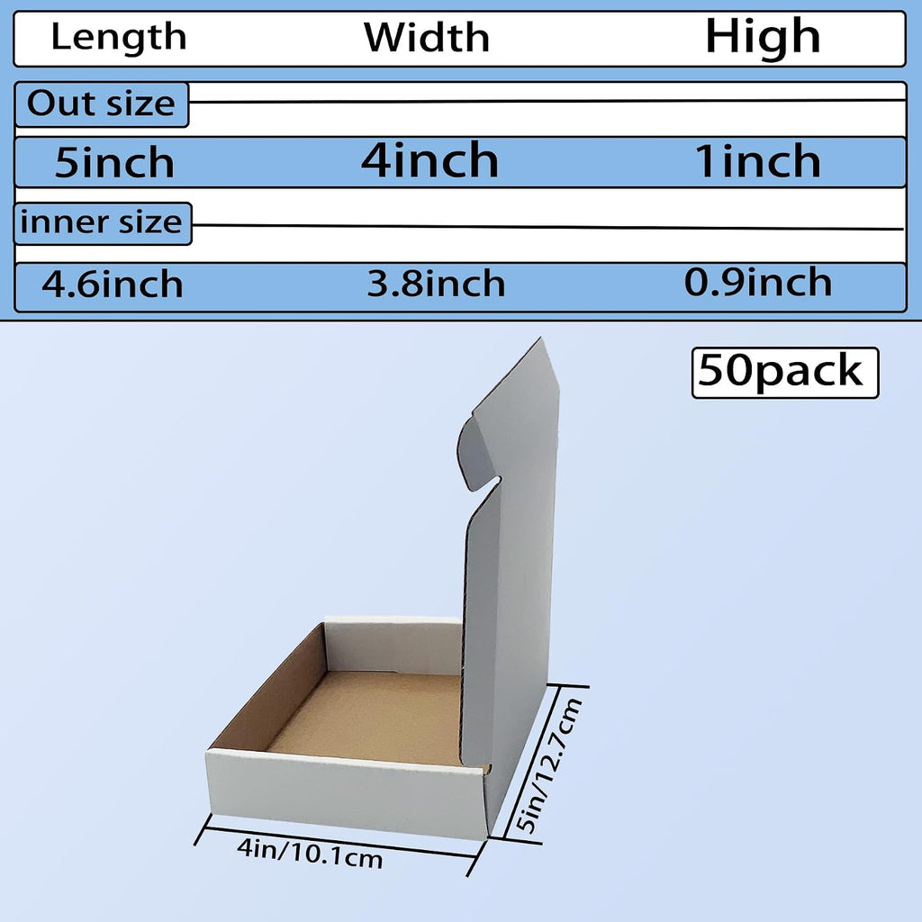 5x4x1 inch Small Shipping Boxes 50 Pack, White Corrugated Cardboard Mailers
