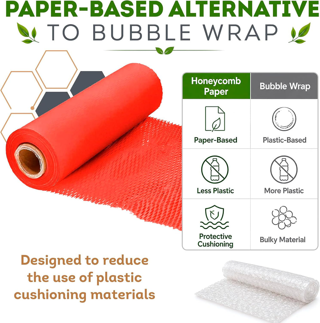 Honeycomb Packing Paper Red, 15 Inch x 100 Feet, Boutique Gift Packaging for Small Businesses, Retail Shops, and
