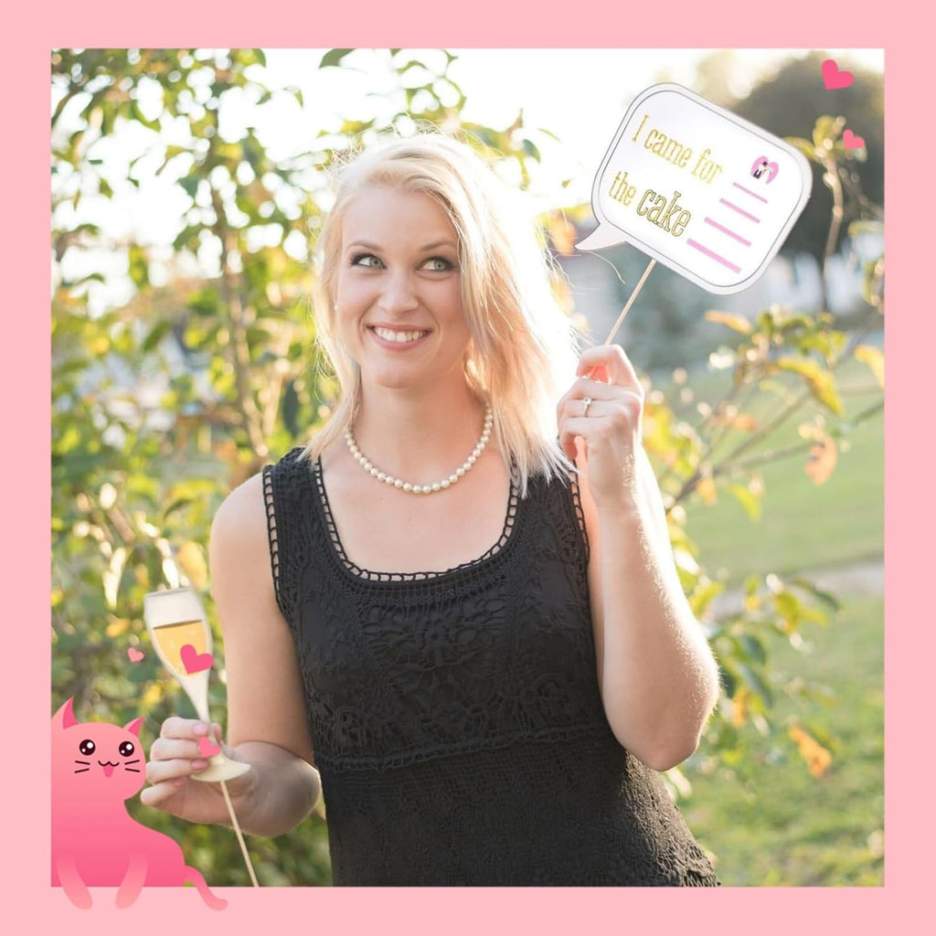Wedding Photobooth Props Kit, Engagement Photo Booth Accessories with Wooden Dowels for Bridal Shower Wedding Favour