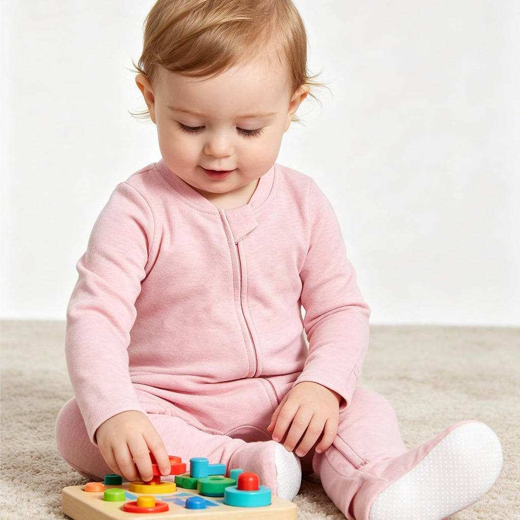 Baby Footie Pajamas Cotton with Mitten Cuffs, Double Zipper