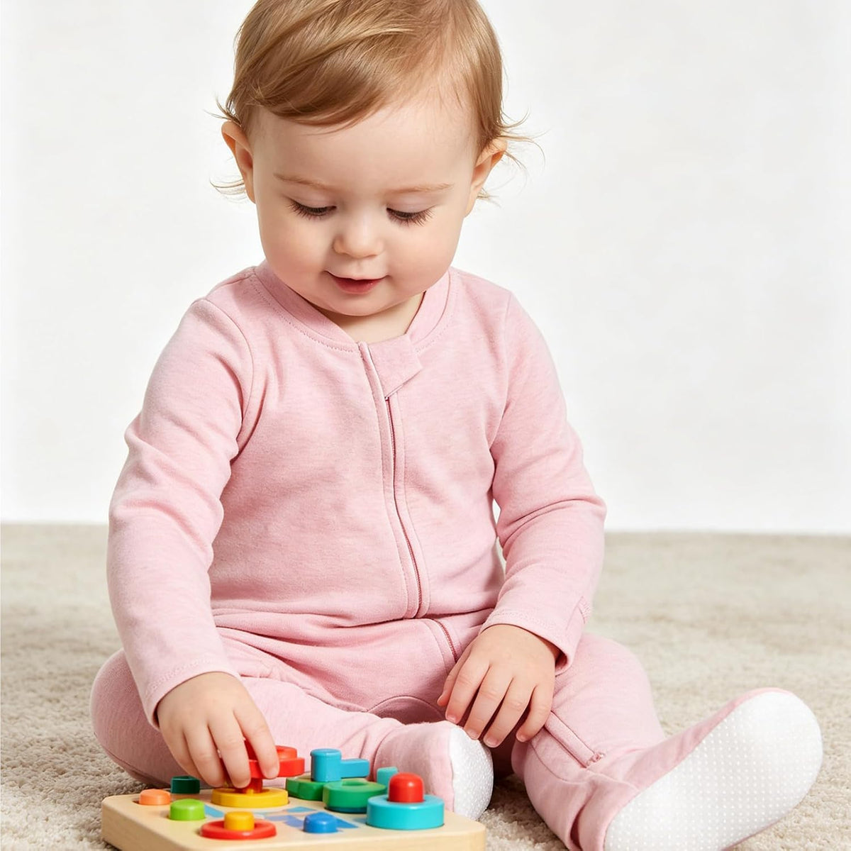 Baby Footie Pajamas Cotton with Mitten Cuffs, Double Zipper