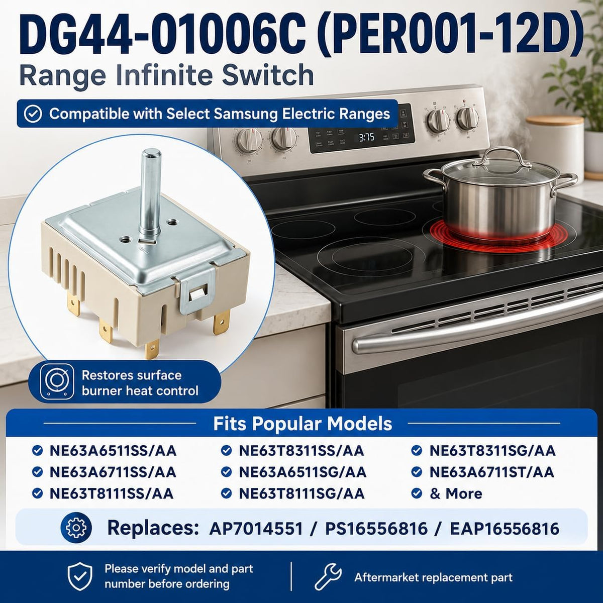 DG44-01006C Range Infinite Switch Compatible with Samsung Stove, PER001-12D