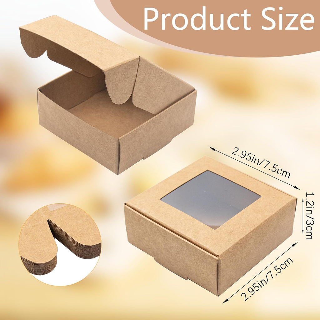 100 Pcs Soap Packaging Boxes with Window Mini Kraft Paper Boxes Bulk Treat Favor Boxes Rectangle Gift Soap Boxes for