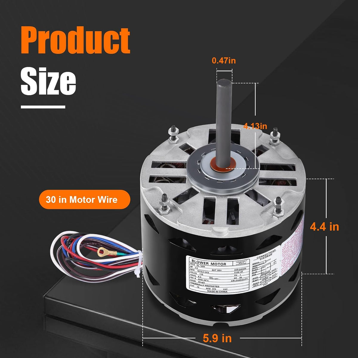 DL1036 Direct Drive Blower Motor - 1/3 HP, 1075 RPM, 3 Speed, 115 Volt, 4.9 Amp, 48 Frame Sleeve Bearing Compatible with A.O. Smith/Century/GE/Fasco/Emerson/Franklin/Dayton/Universal Electric/Fedders