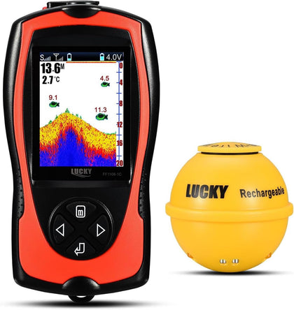 Portable Fish Finder Transducer Sonar Sensor 147 Feet Water Depth Finder LCD Screen Echo Sounder Fishfinder with Fish