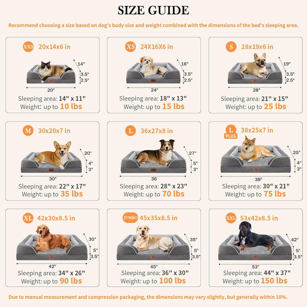 Orthopedic Dog Bed for Extra Large Dogs 42x30 Inch, Waterproof Egg Crate Foam XL Pet Bed with Removable Bolsters, Dog