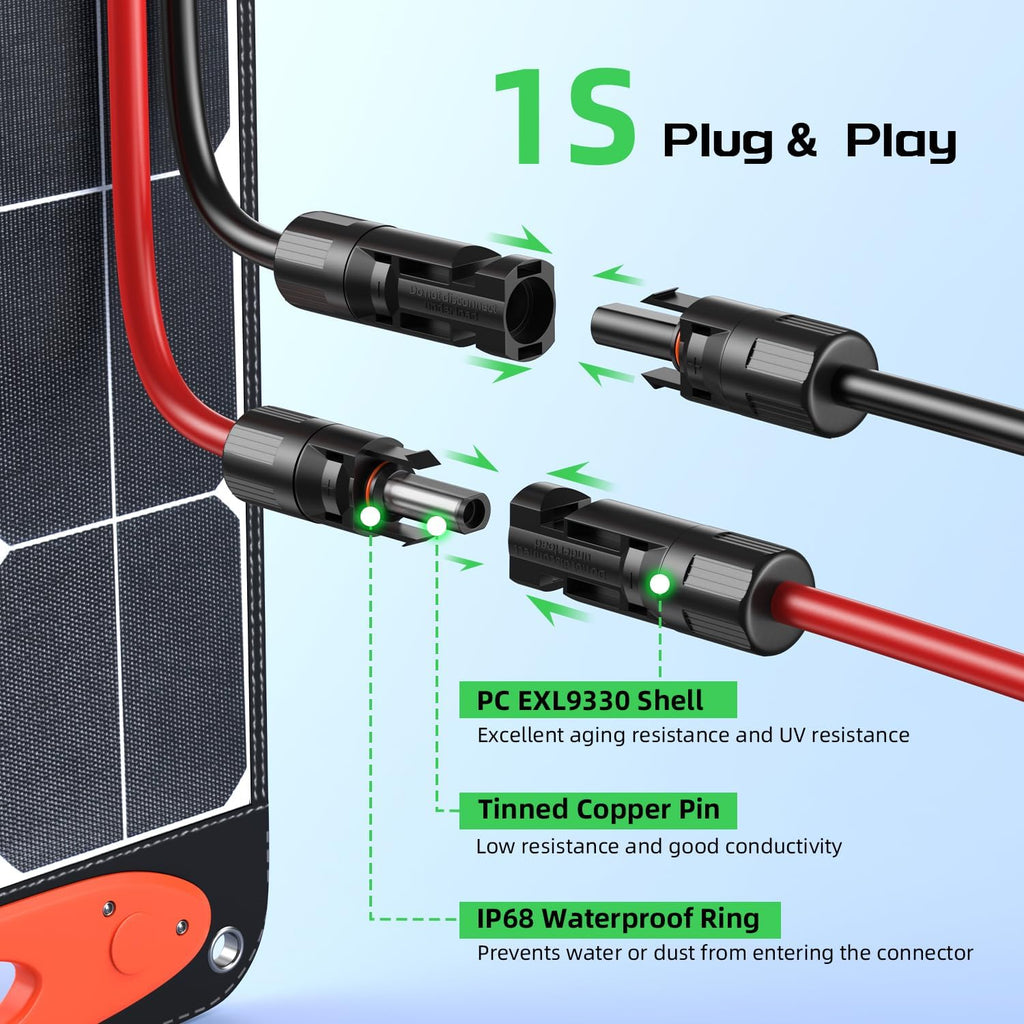 Solar to XT60 Charge Extension Cable 12AWG 20Ft Solar Connector to XT60 Adapter Cable for Solar Panel to LiFePO4