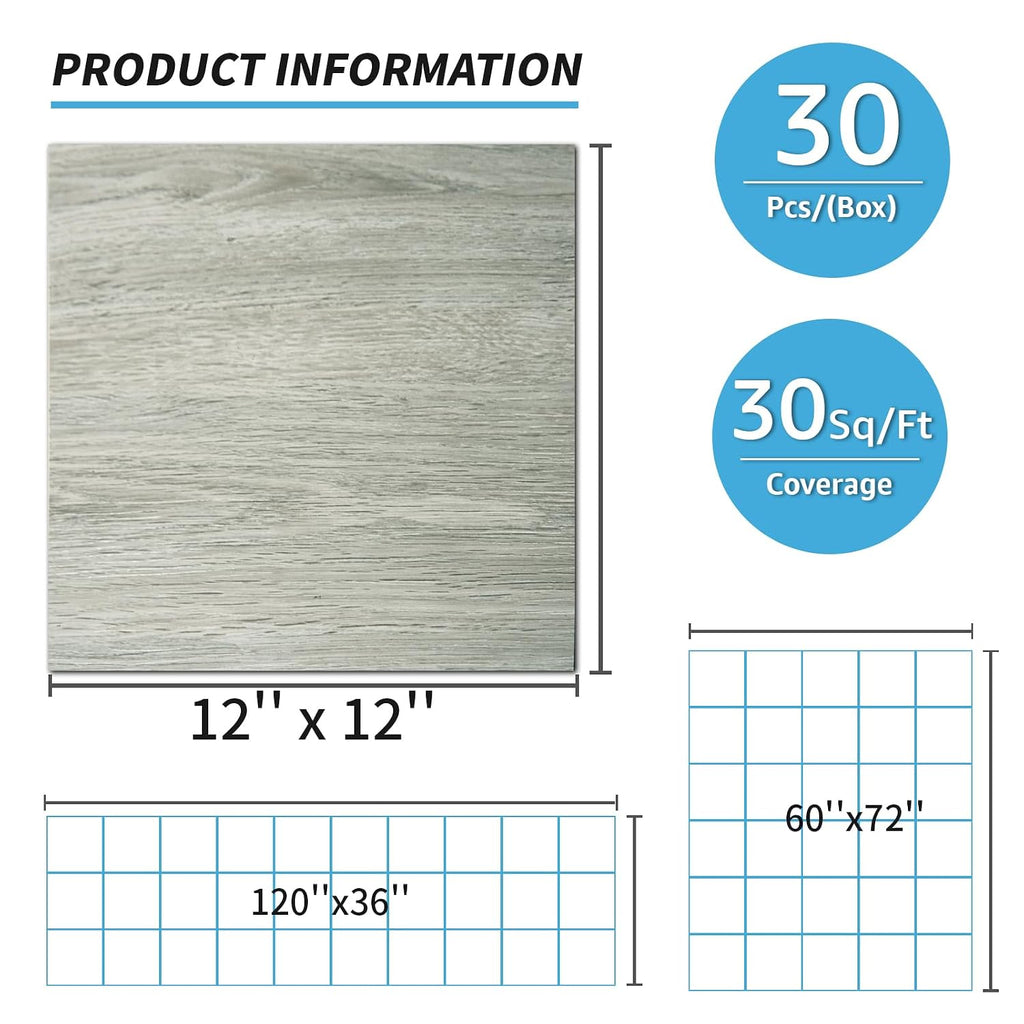 30-Pack Peel and Stick Floor Tiles (30 Sq.Ft), White-Washed Oak