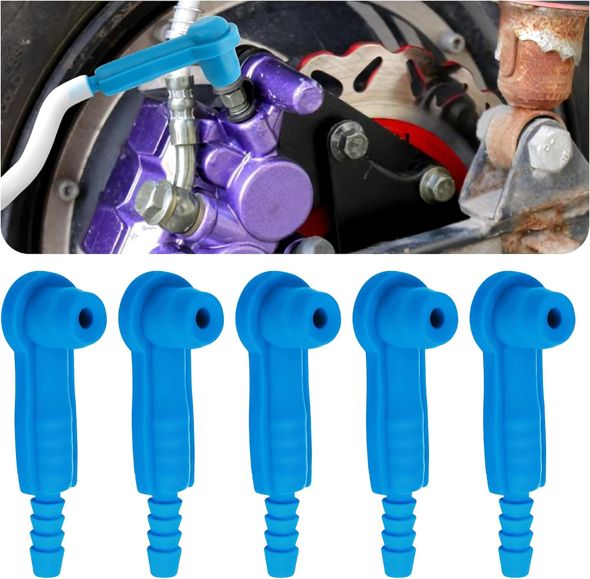 5PCS Brake Bleeder Adapter Kit,Professional Brake Bleeder Vacuum Pump Pipe Connectors Kit,Practical Connect Brake Bleeder Hose Exchange Tool for Quick Brake Fluid Change (Blue)