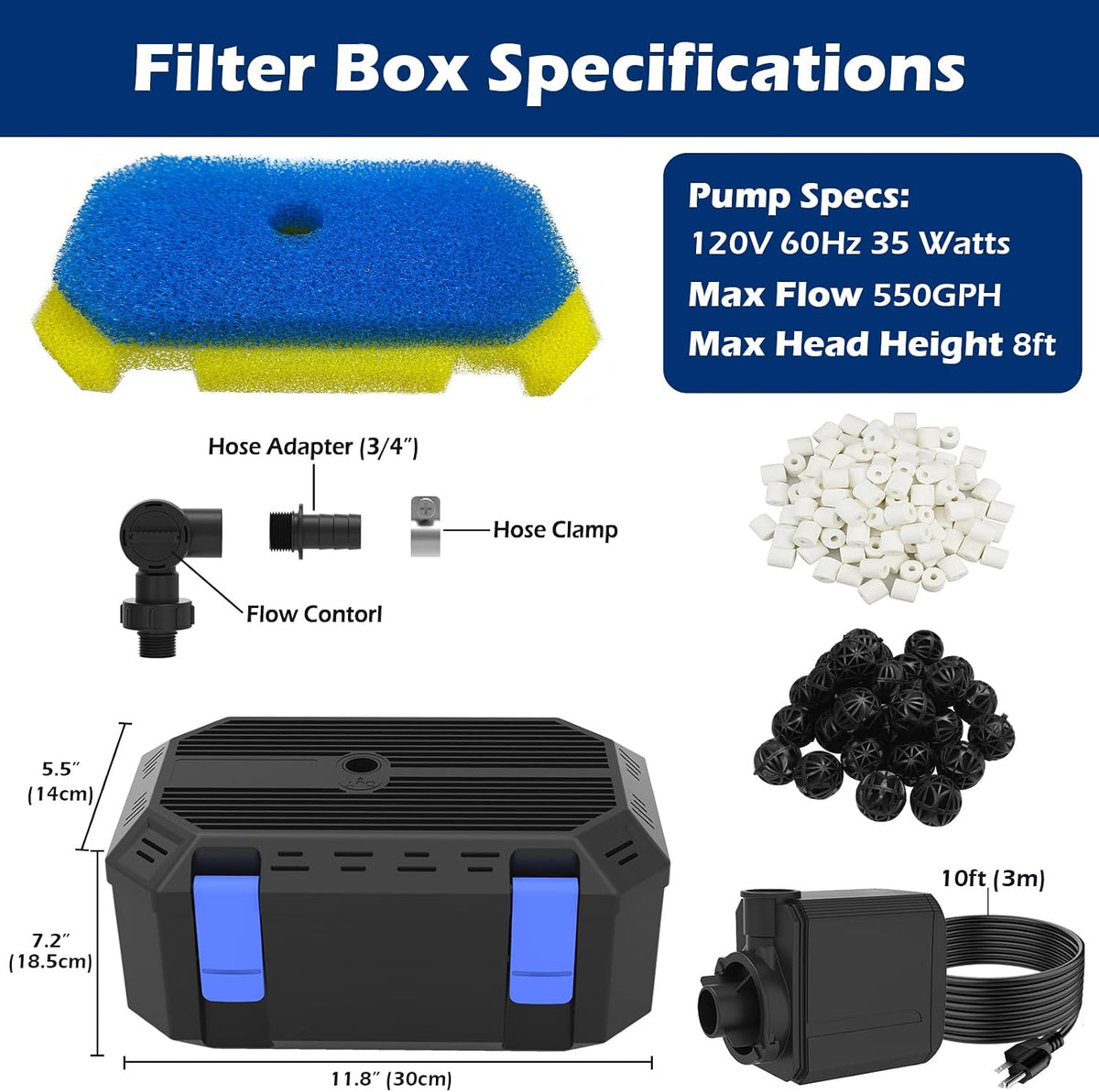4-Stage Filtration Pond Waterfall Kit with 8-inch Stainless Steel Spillway