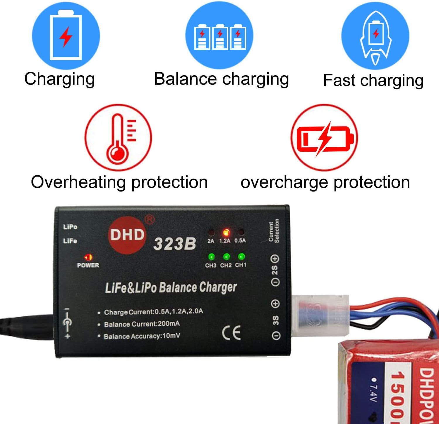 20W 2A 323B RC Battery Balance Charger for 2S 3S 7.4v 11.1v LiPo 6.6V 9.9V Life RC Battery Pack and RC Car Drone