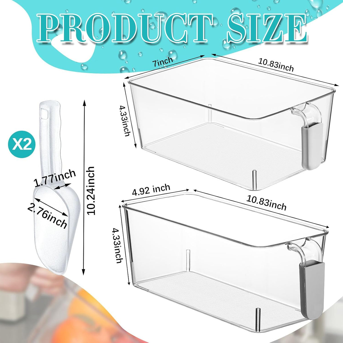 Ice Storage Bin and Flexible Scoop Set Plastic Freezer Bin