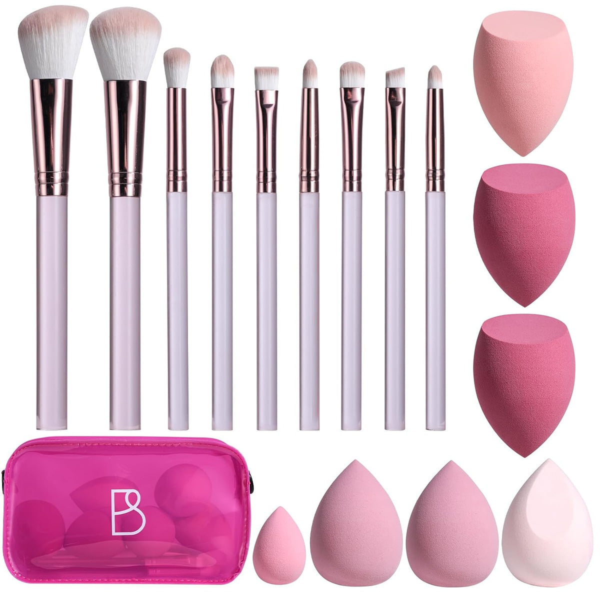 9 Pcs Travel Makeup Brush Set With 7 Pcs Makeup Blending Sponge, Foundation Brush, Mini Makeup Sponge & Case, Luxury
