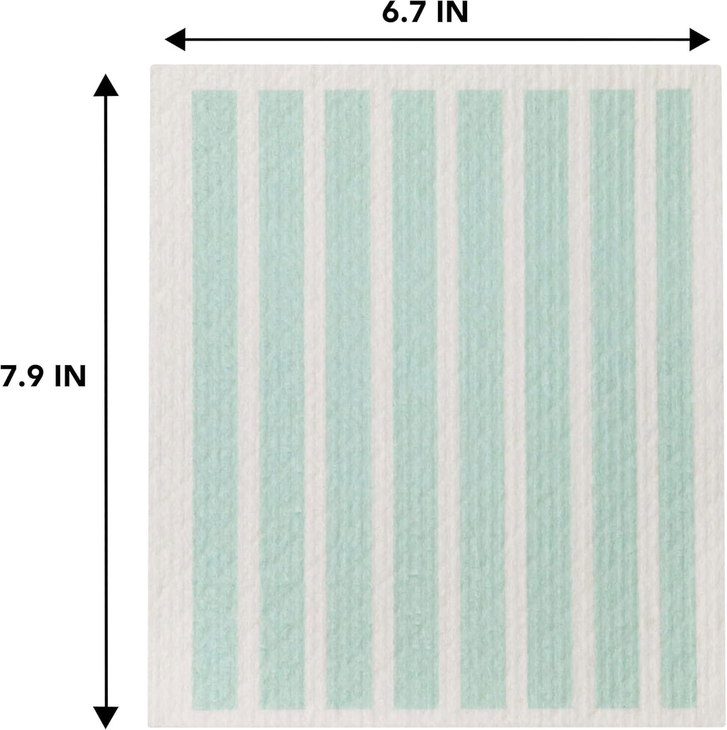 Swedish Kitchen Absorbent Sponge Dish Cloths, Teal Stripes, 8 Count
