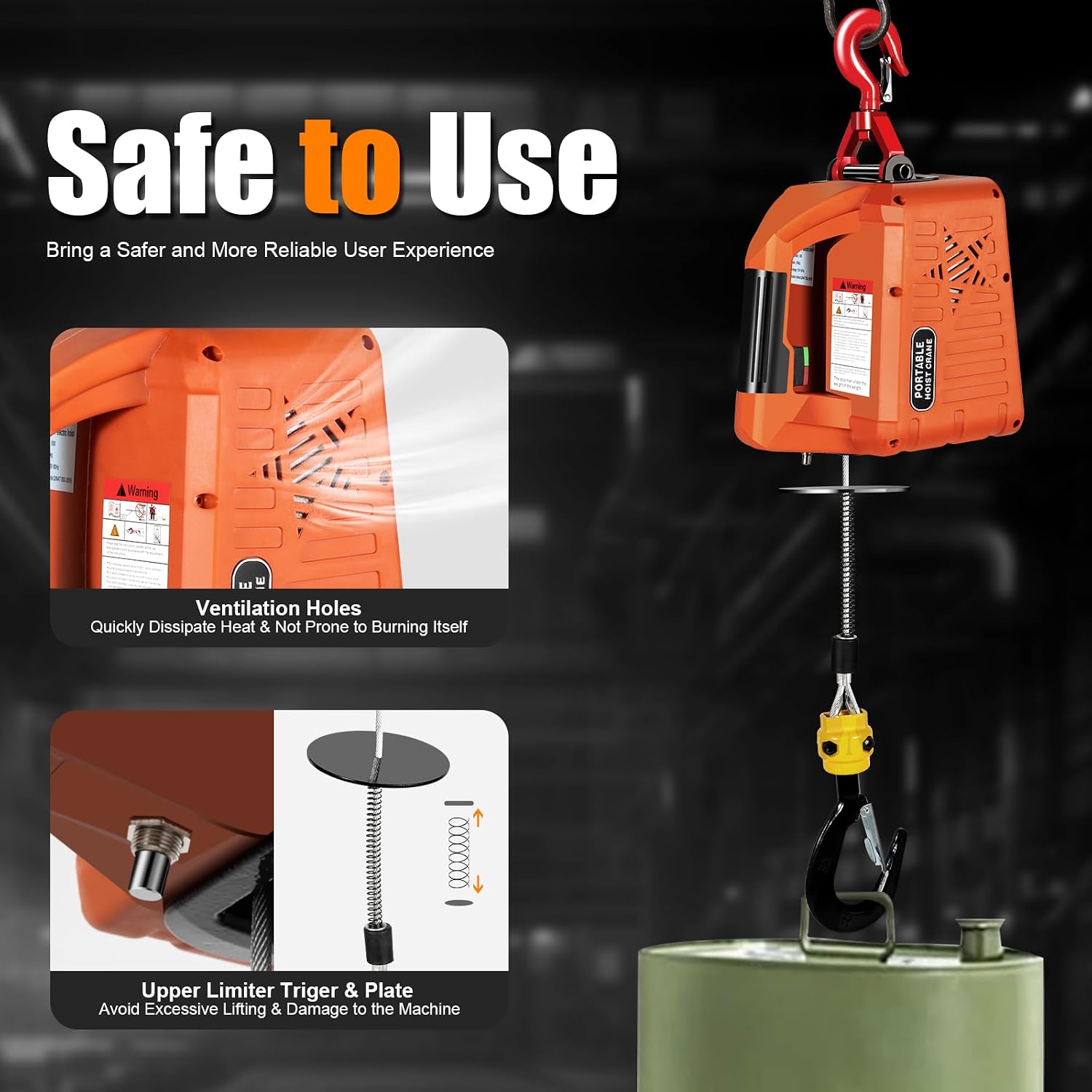 3 in 1 Electric Hoist Winch - 2200LBS 38FT 110V Manual, Wired and Wireless Remote Control for Factories, Warehouses