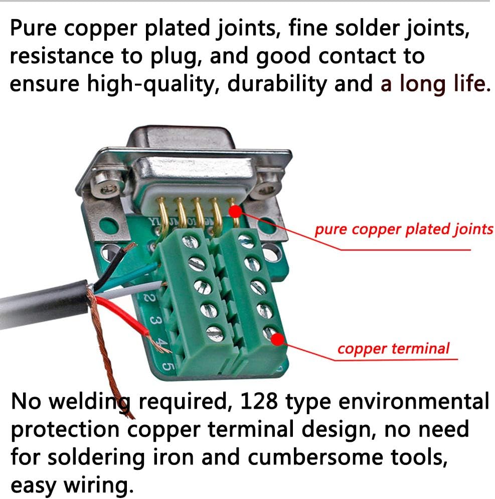 10PCS DB9 Solderless Serial to 9pin Male Female Breakout Connector