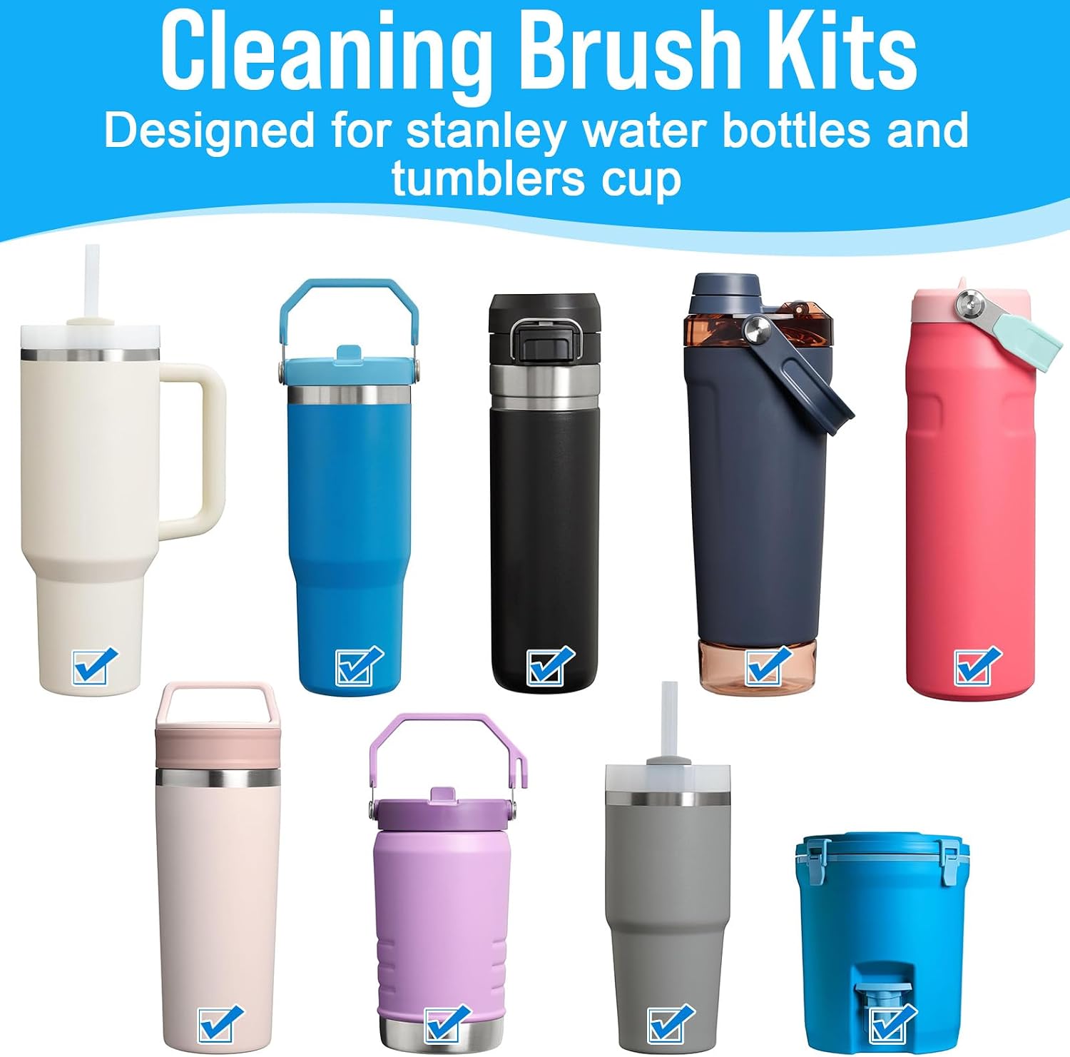 Water Bottle Cleaner Brush Set for Stanley Tumbler 40 oz/30 oz Cup | Multifunctional Bottle Brush and Long Silicone