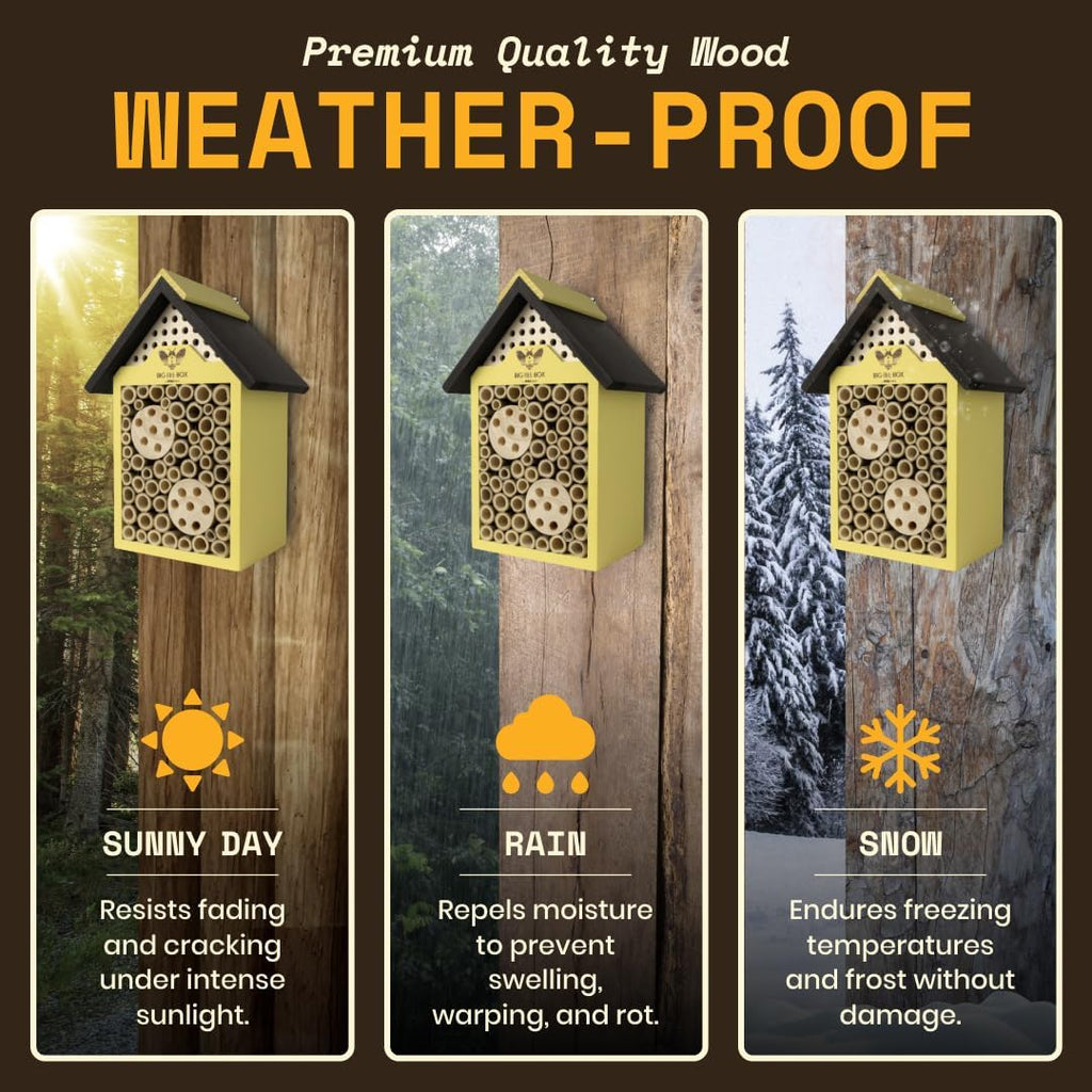 Bee House for Garden - Yellow with Nesting Tubes, Easy Mount