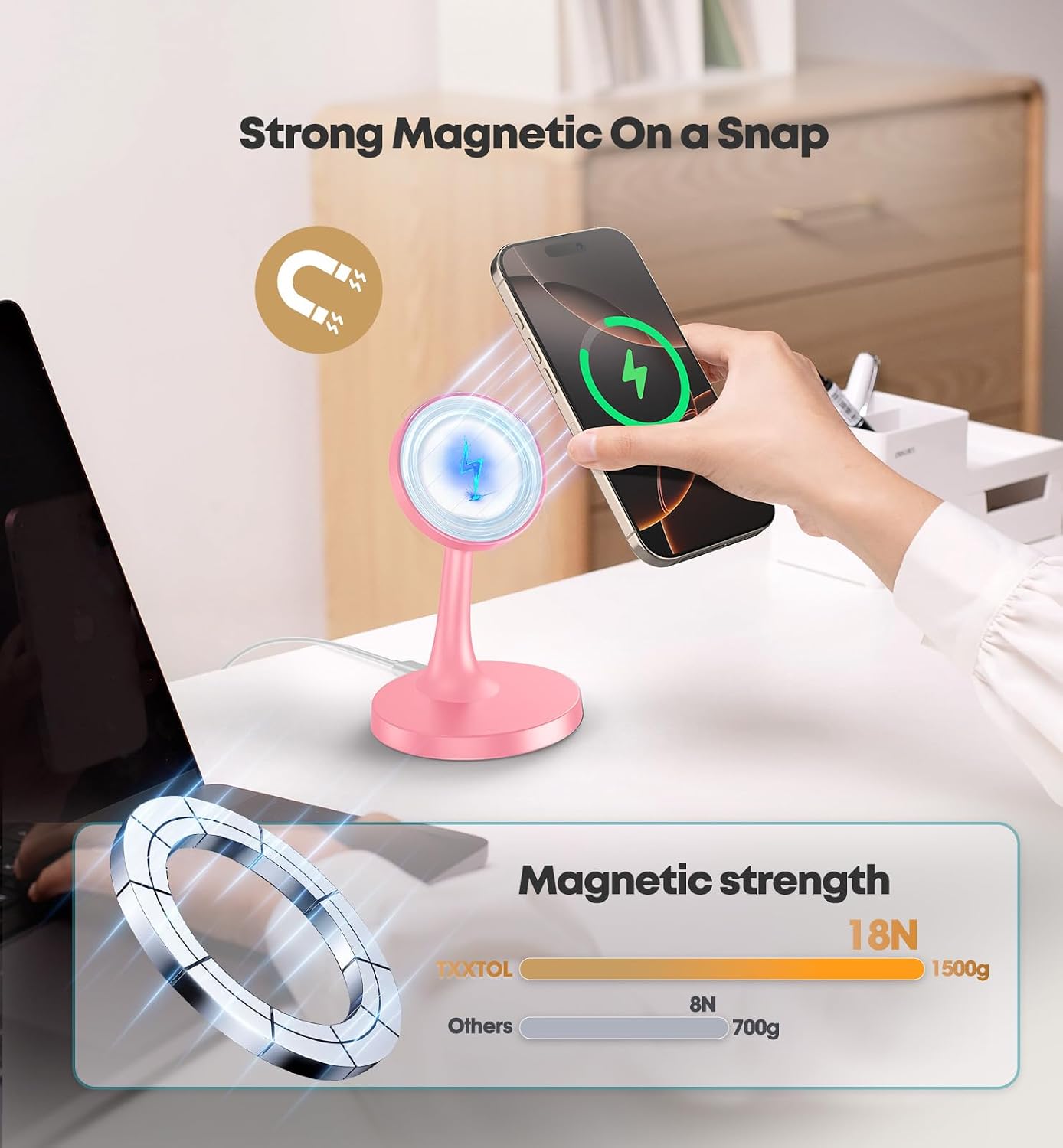 Magnetic Wireless Charger iPhone Stand, 15W Fast Mag-Safe Charger iPhone 17/17 Air/17 Pro/17 Pro Max 16/15/14/13/12