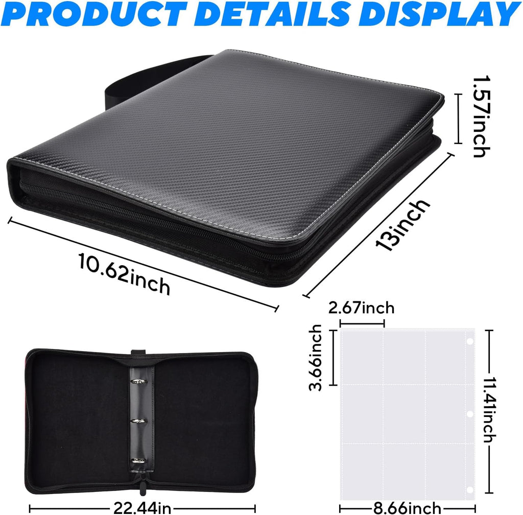 Portable 9-Pocket Trading Card Binder, Holds 1080 Cards | 60 Removable Double-Sided Sleeves, Baseball Card Binder