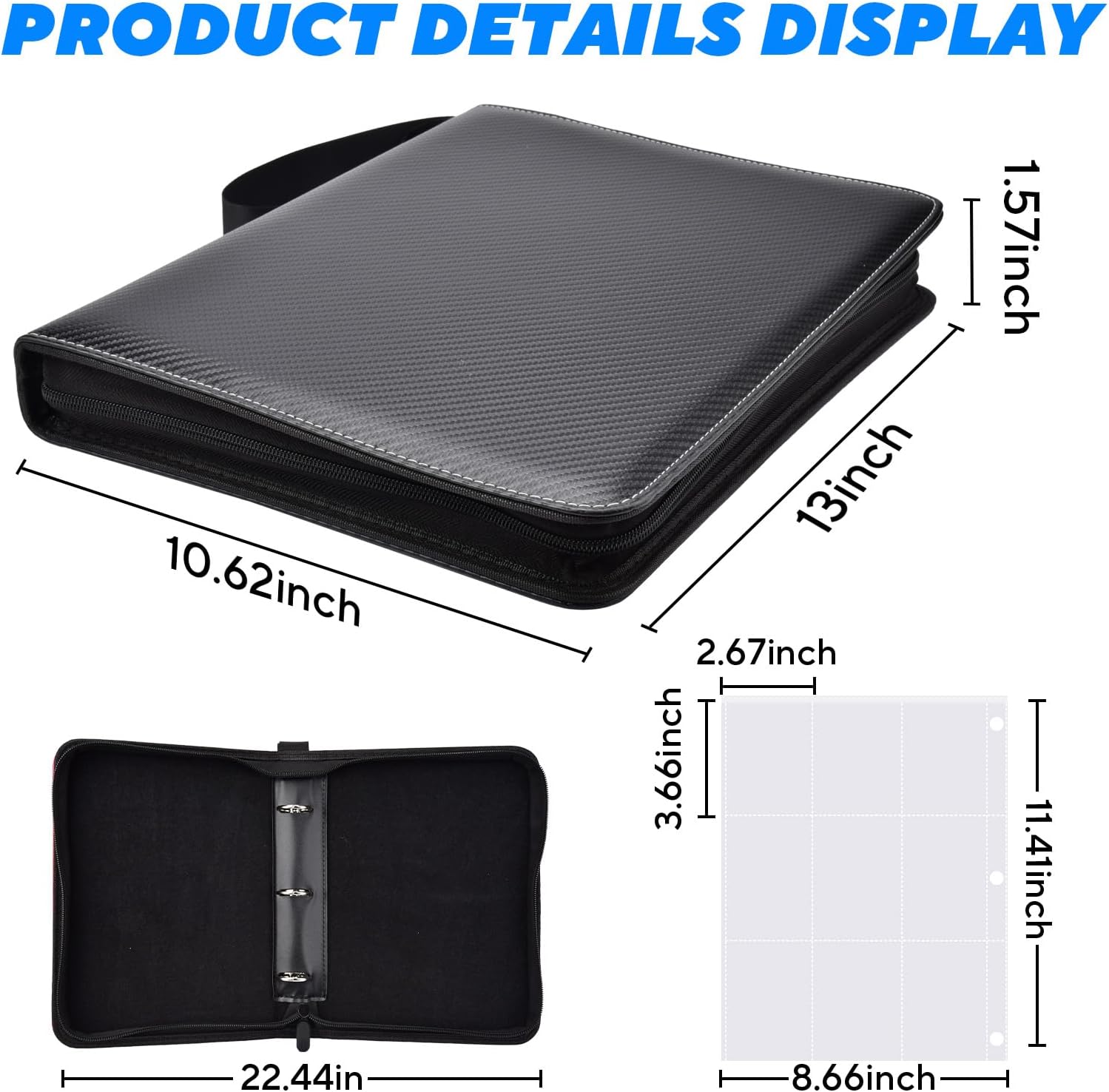 Portable 9-Pocket Trading Card Binder, Holds 1080 Cards | 60 Removable Double-Sided Sleeves, Baseball Card Binder