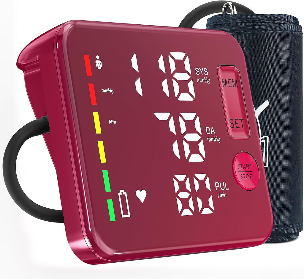 Blood Pressure Monitor Rechargeable Upper Arm, Large Screen, Red